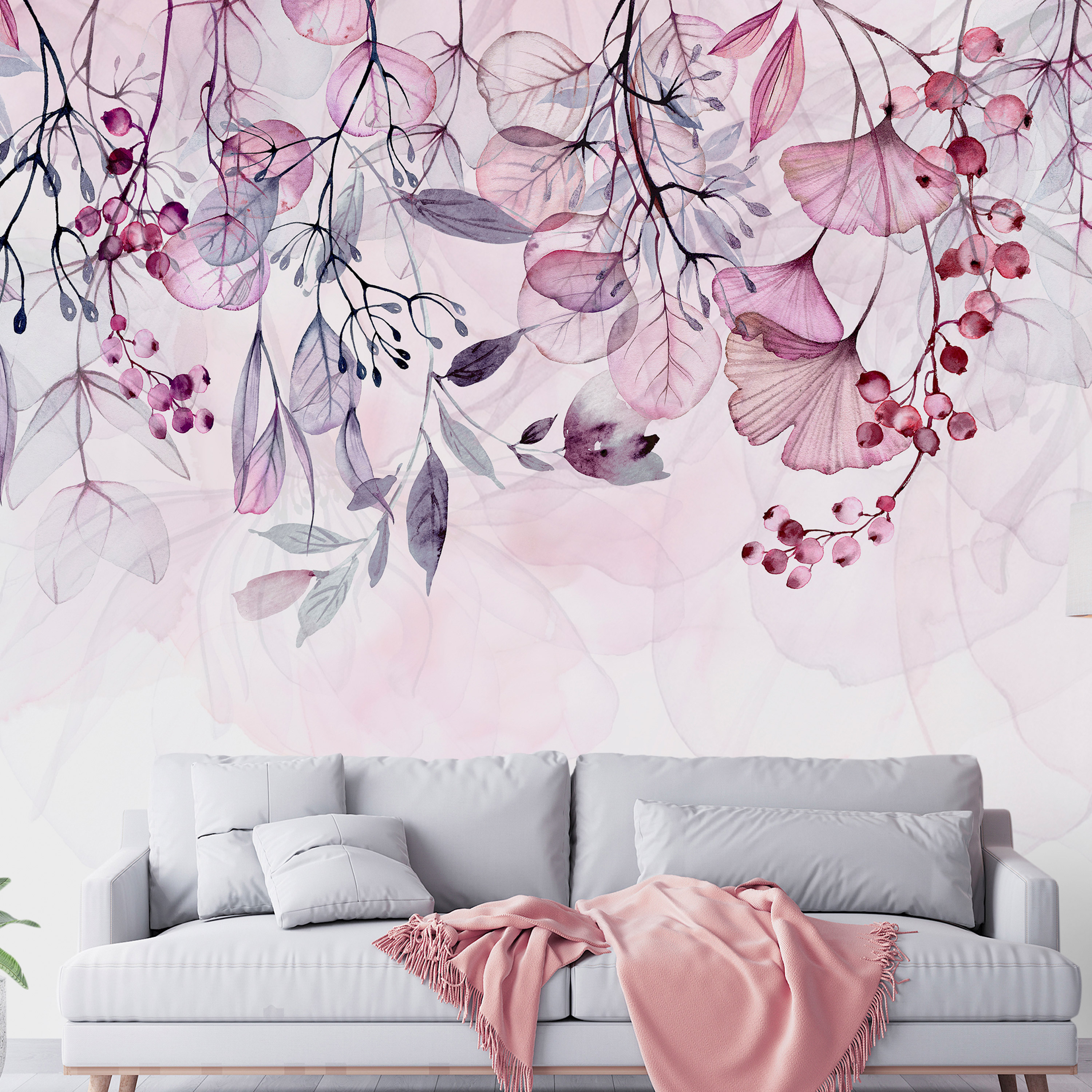 Self-adhesive Wallpaper - Foggy Nature - Pink - 441x315