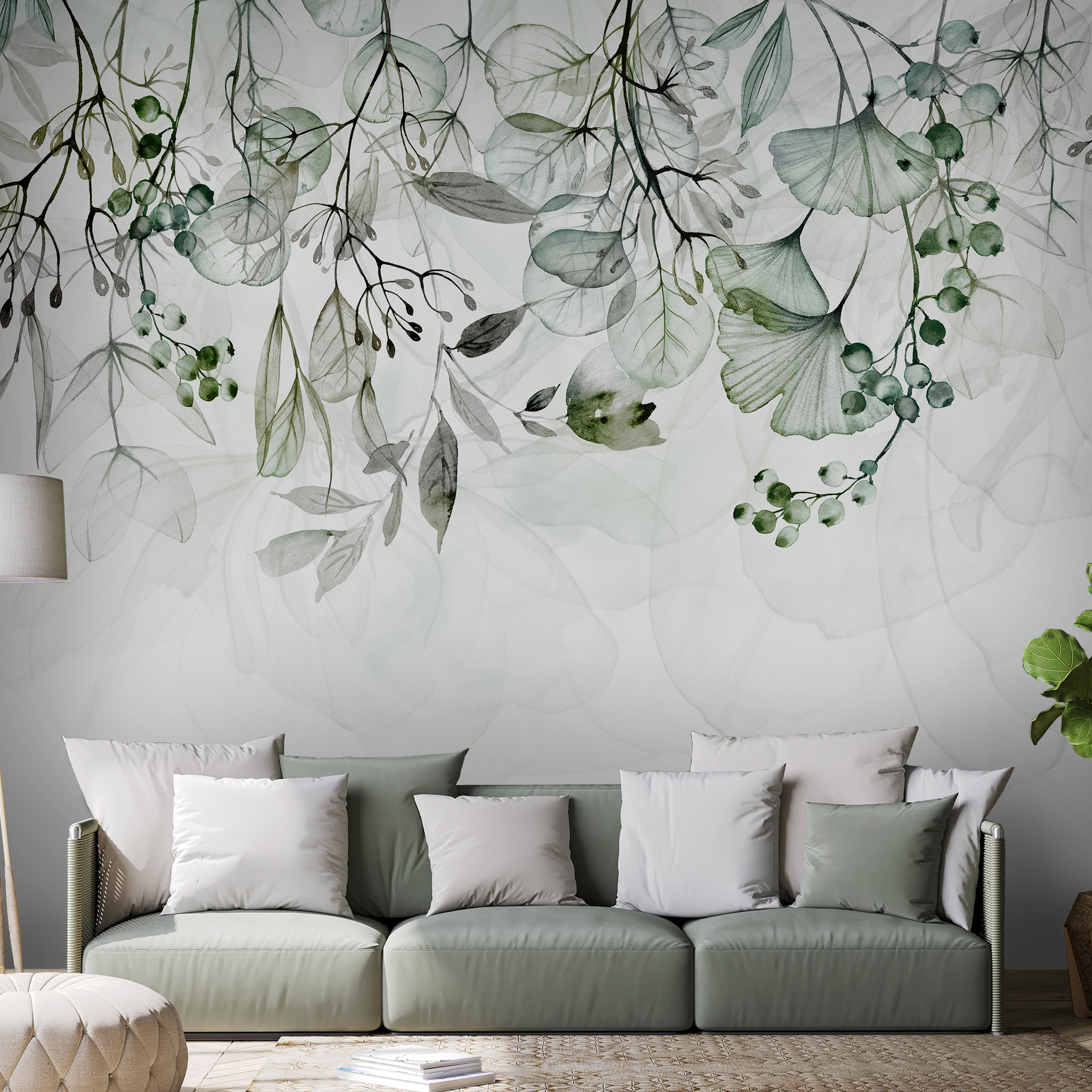 Self-adhesive Wallpaper - Foggy Nature - Green - 196x140