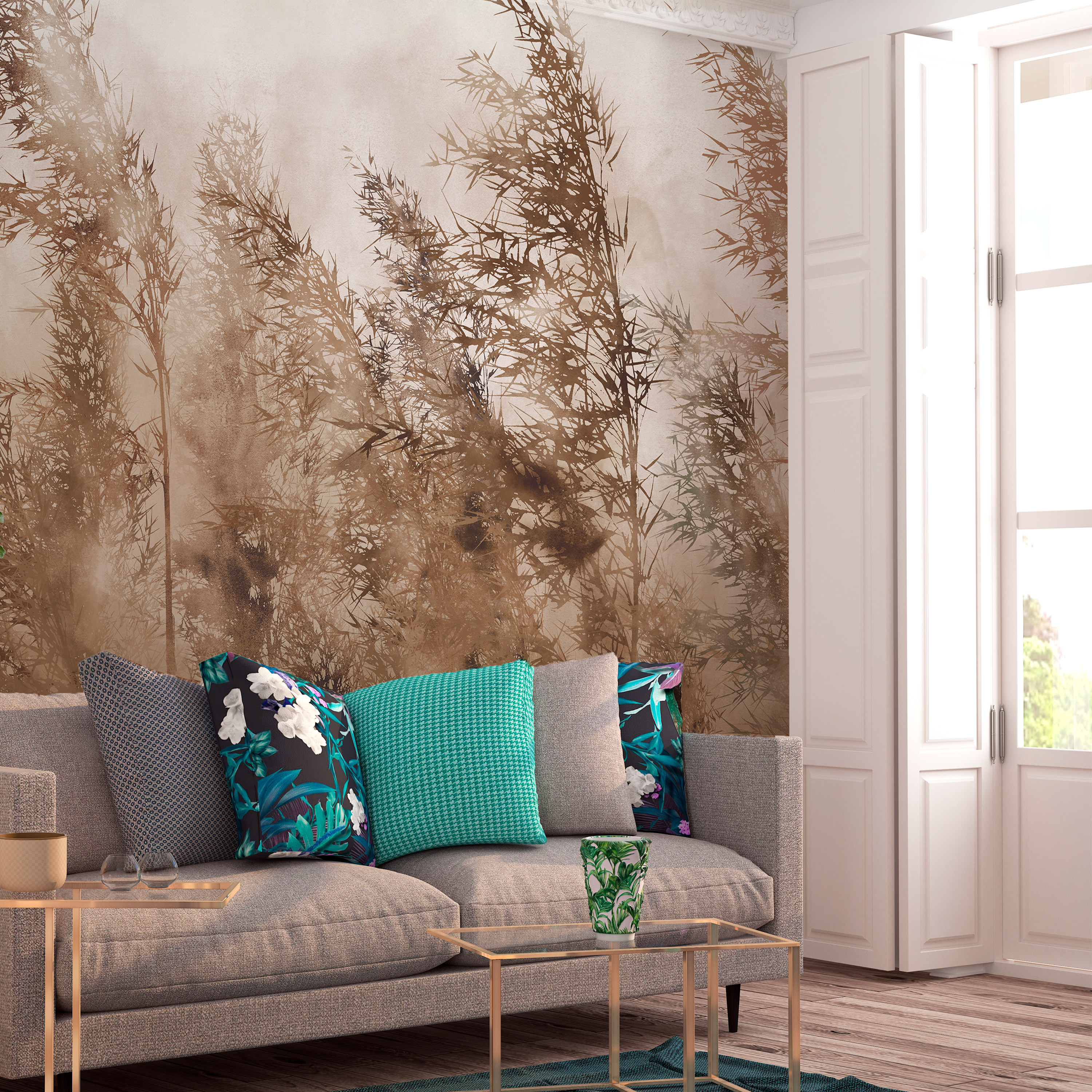 Wallpaper - Tall Grasses - Brown - 100x70