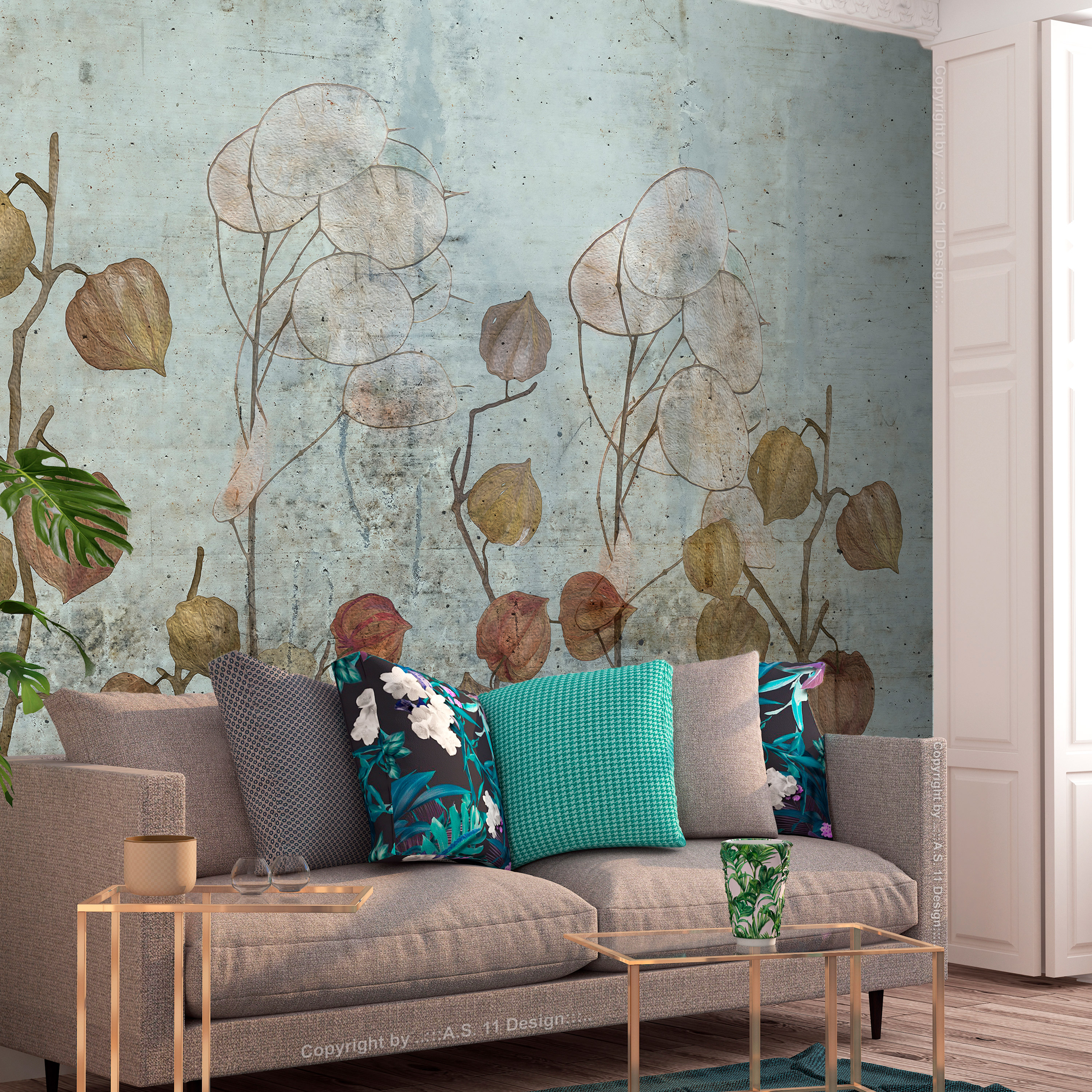 Self-adhesive Wallpaper - Painted Lunaria - 392x280