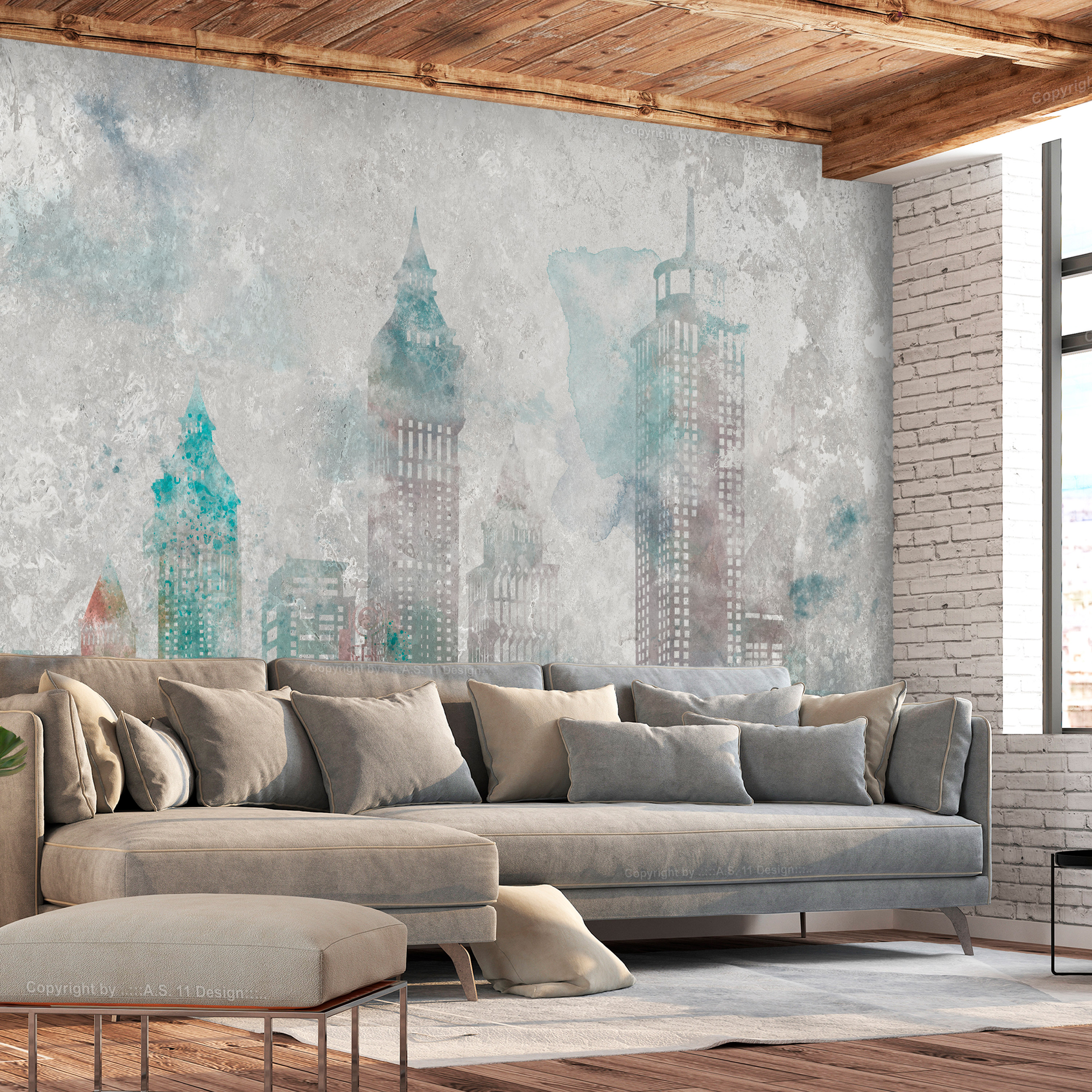 Self-adhesive Wallpaper - Watercolour City - 196x140