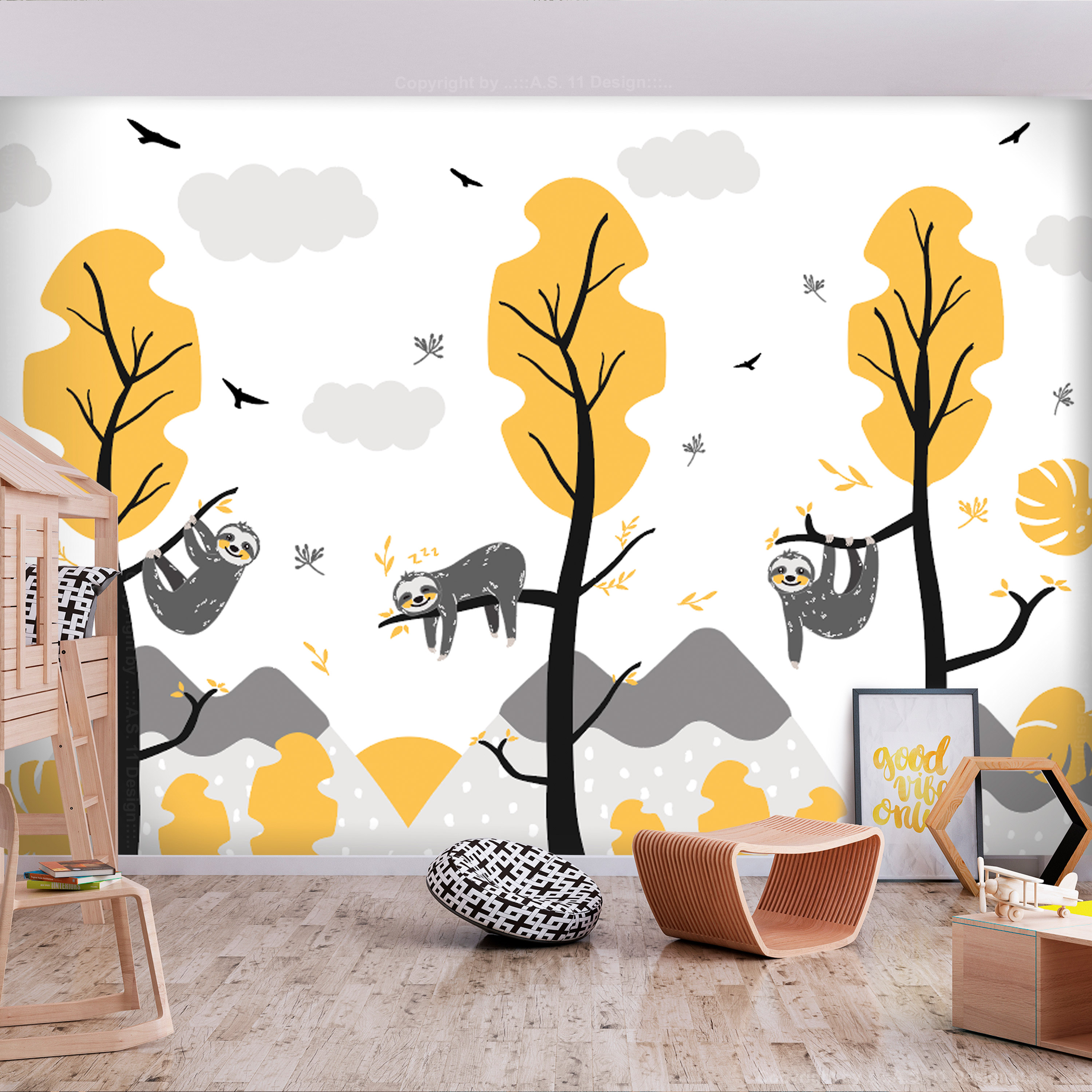 Self-adhesive Wallpaper - Cute Sloths - 392x280