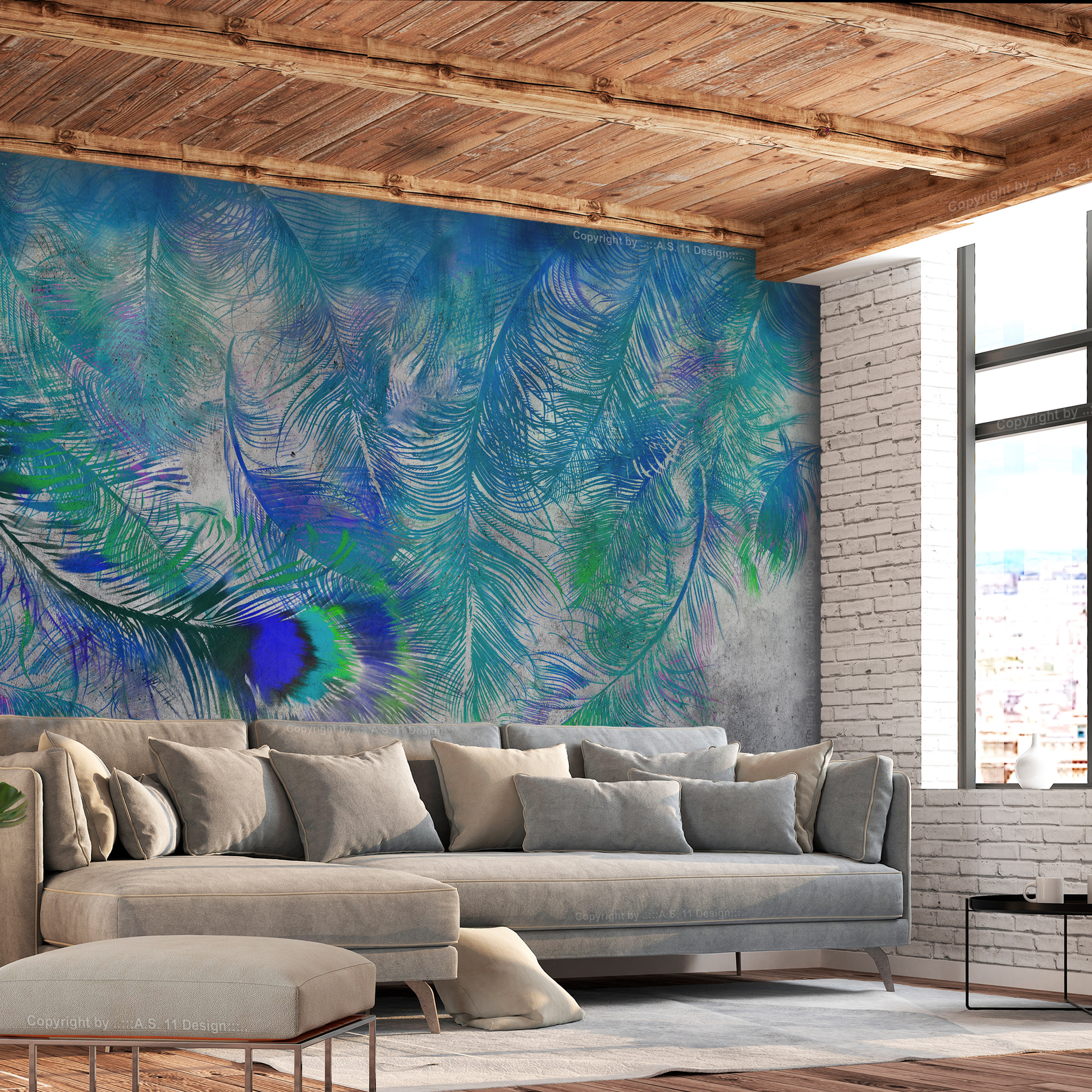 Self-adhesive Wallpaper - Peacock Feathers - 392x280
