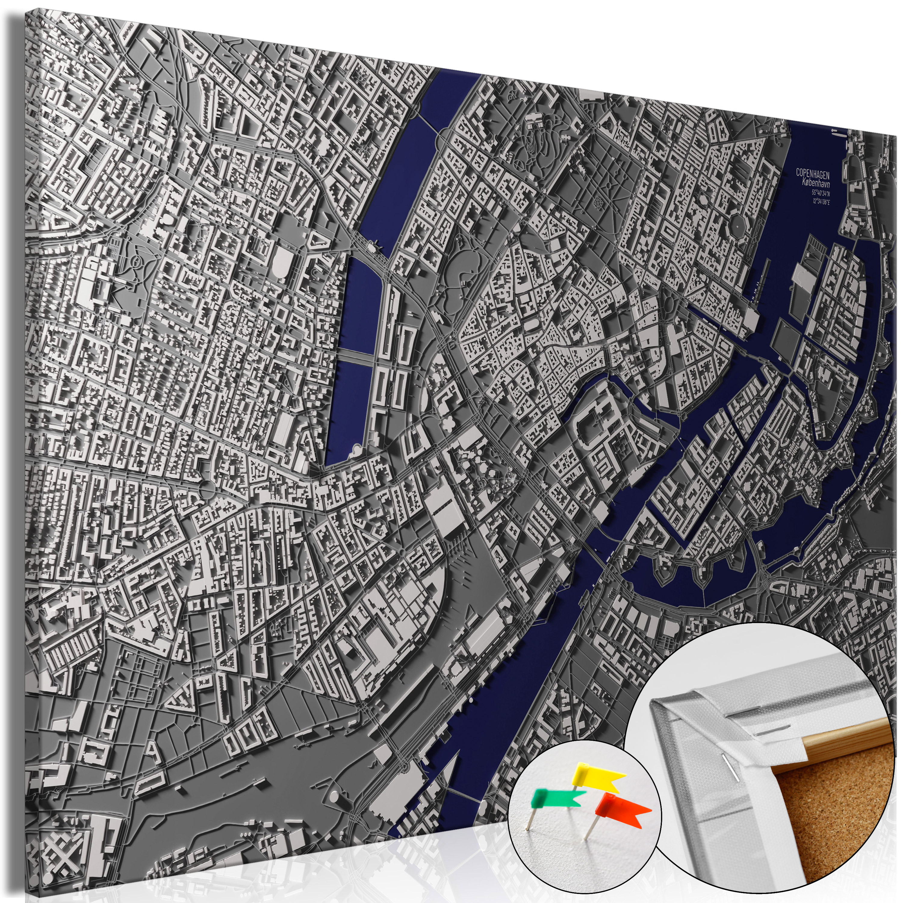 Decorative Pinboard - Copenhagen Center [Cork Map] - 120x80