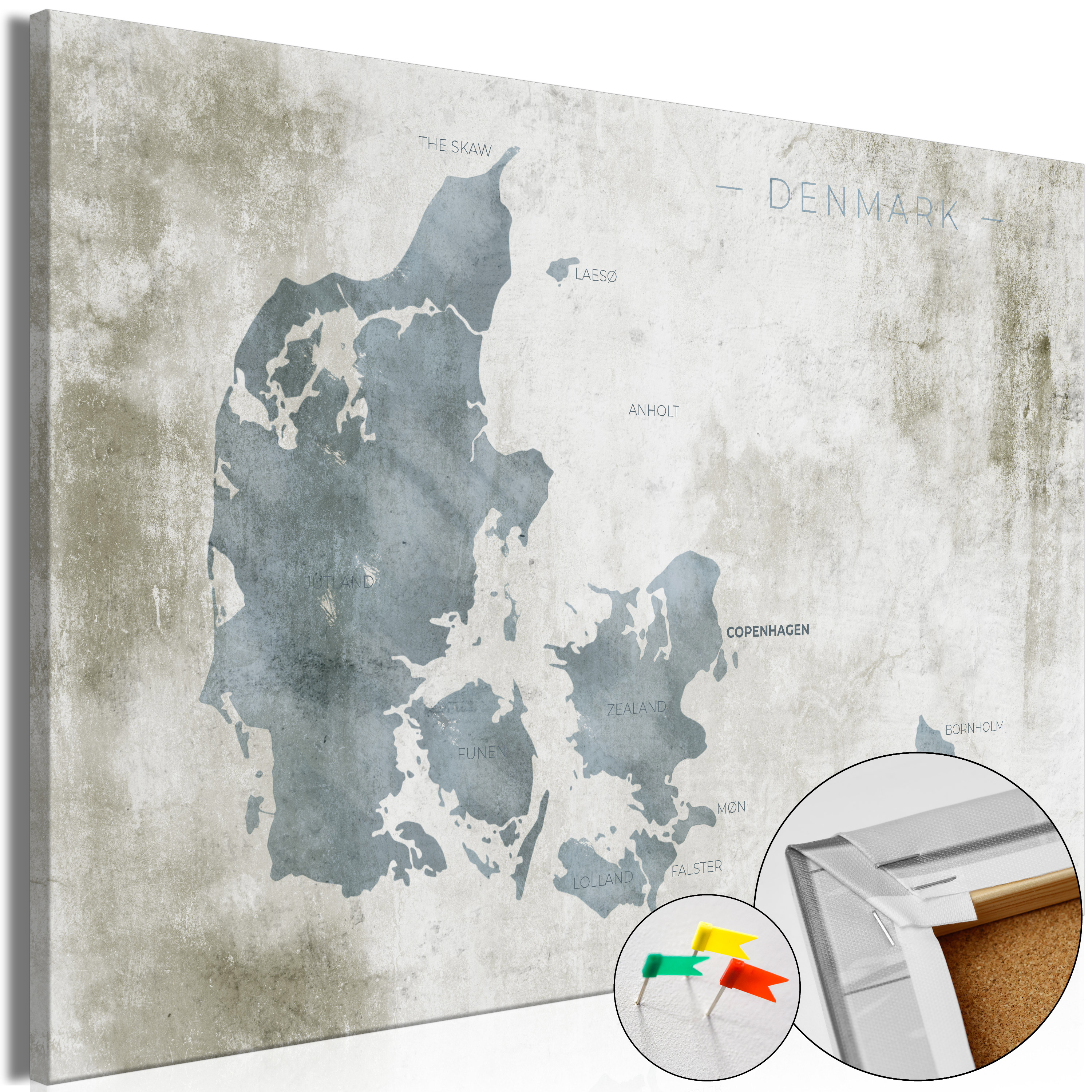Decorative Pinboard - Scandinavian Blue [Cork Map] - 60x40