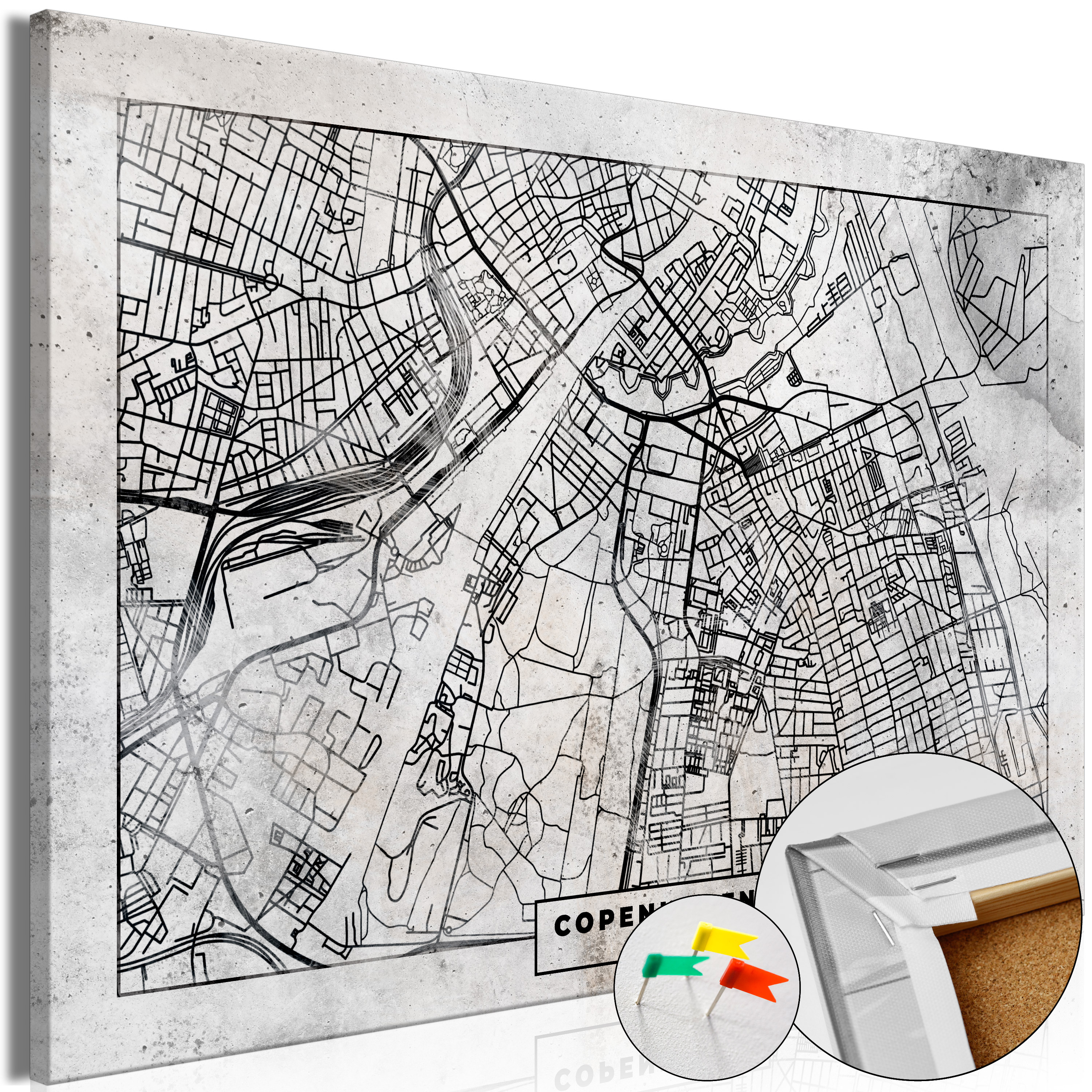 Decorative Pinboard - Copenhagen Plan [Cork Map] - 60x40