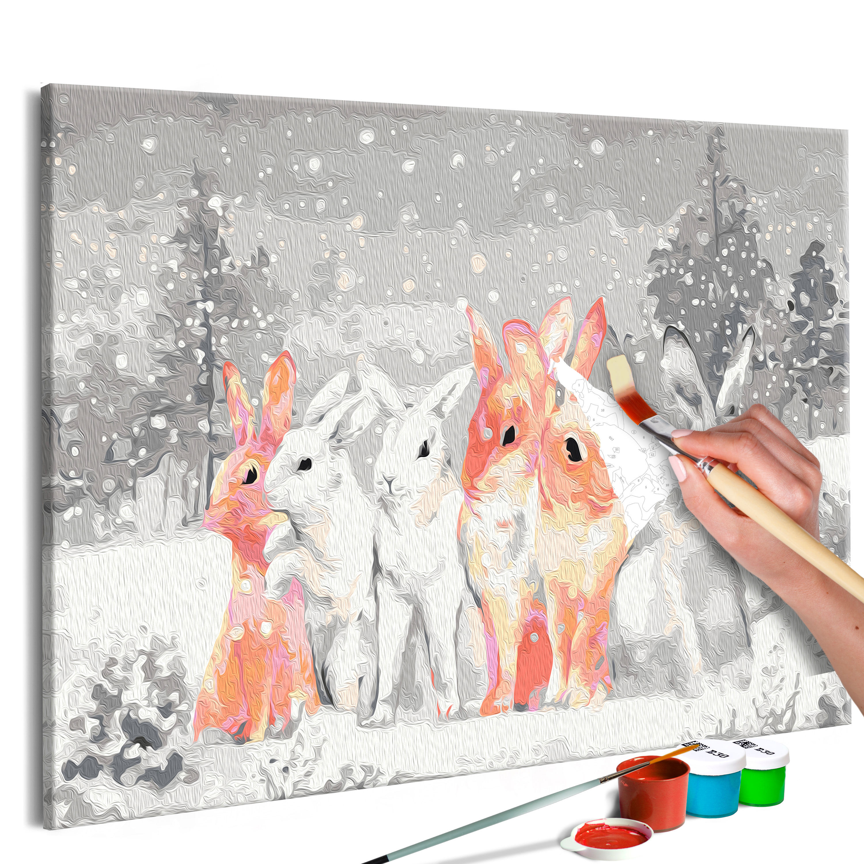 DIY canvas painting - Winter Bunnies - 60x40