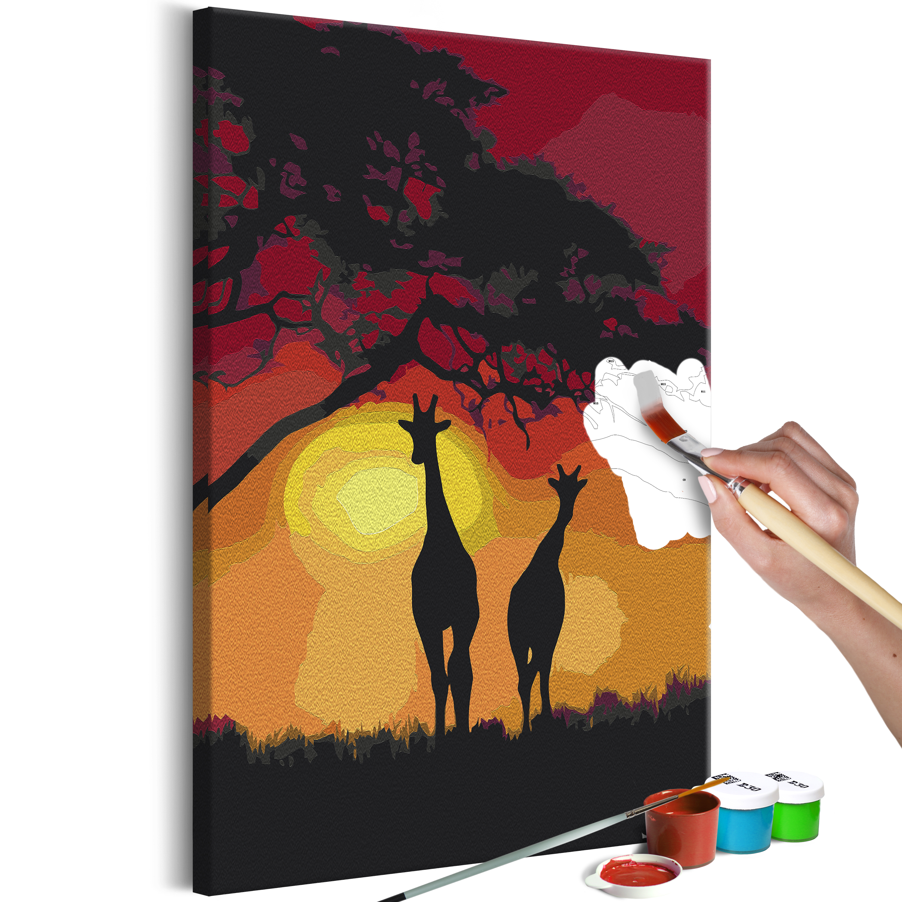 DIY canvas painting - Giraffes and Sunset - 40x60