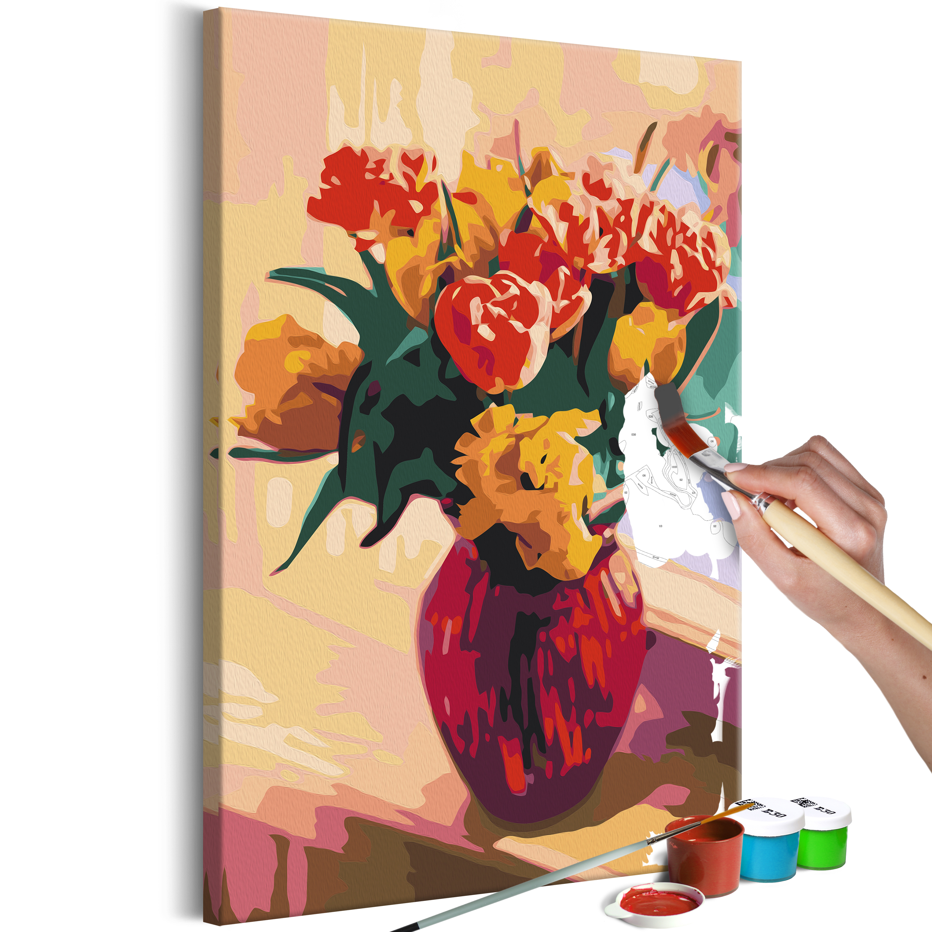 DIY canvas painting - Tulips in Red Vase - 40x60